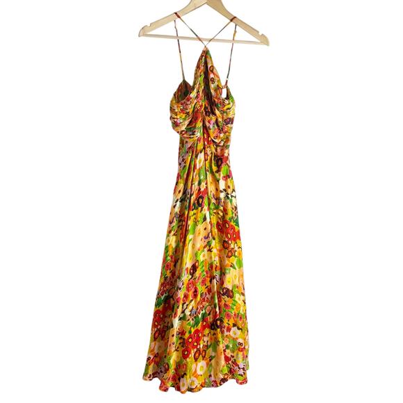 Carolina K Yellow Multicolor Floral Halter Sleeveless Cutout Midi Dress Size S - Picture 2 of 11